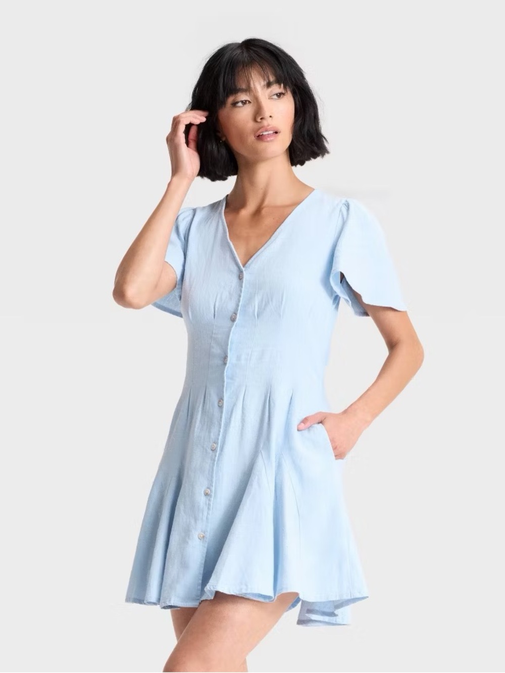 Universal Thread Light Blue Button-Front Midi Dress